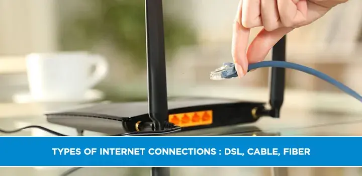 Types of internet connections : DSL, Cable, Fiber